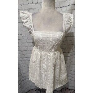 American Eagle Outfitters White Cotton Blend Flutter Sleeve Dress Size Medium